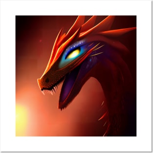 Glowing Red Serpent Dragon Posters and Art